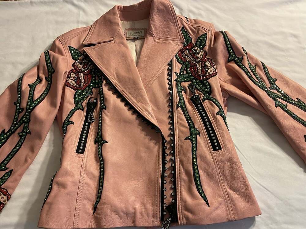 Kippys Handmade Leather Jacket with Rhinestone Embellishments